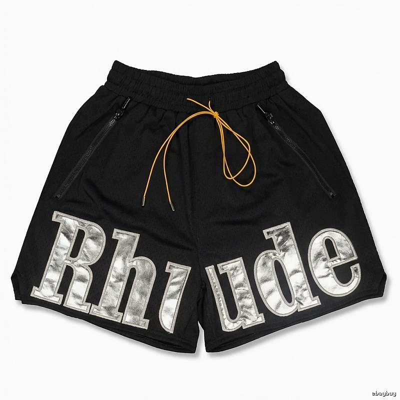 RHUDE letter-style black shorts