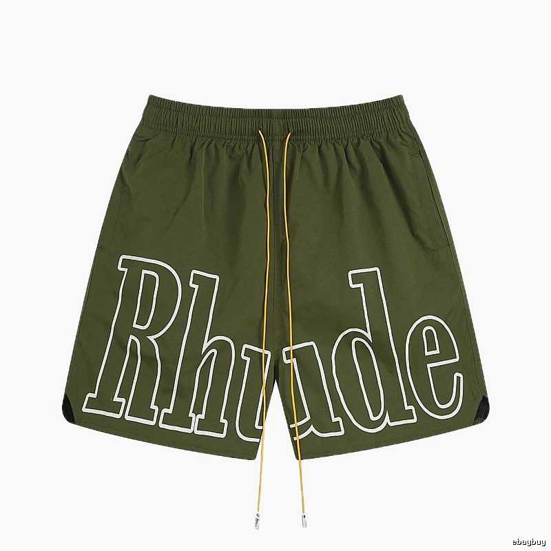 RHUDE letter-style military green shorts