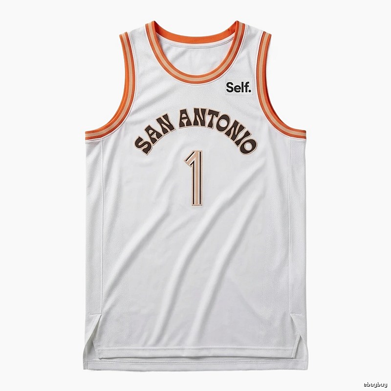 Self. Spurs white and orange basketball jersey