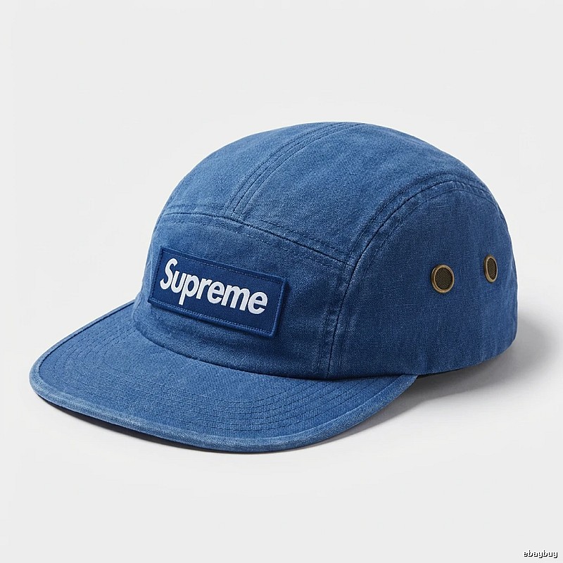 Simple-style blue hat with Supreme patch