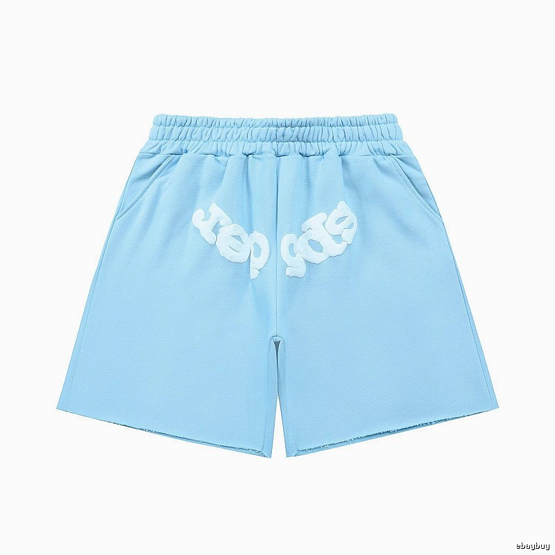 Sp5der letter-style light blue shorts