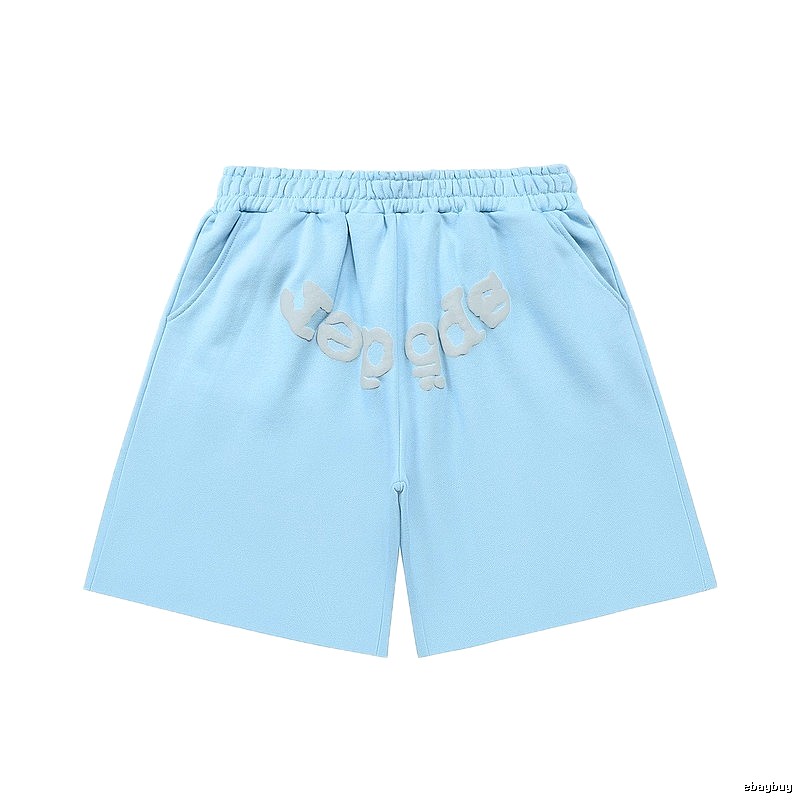 Sp5der letter-style light blue shorts