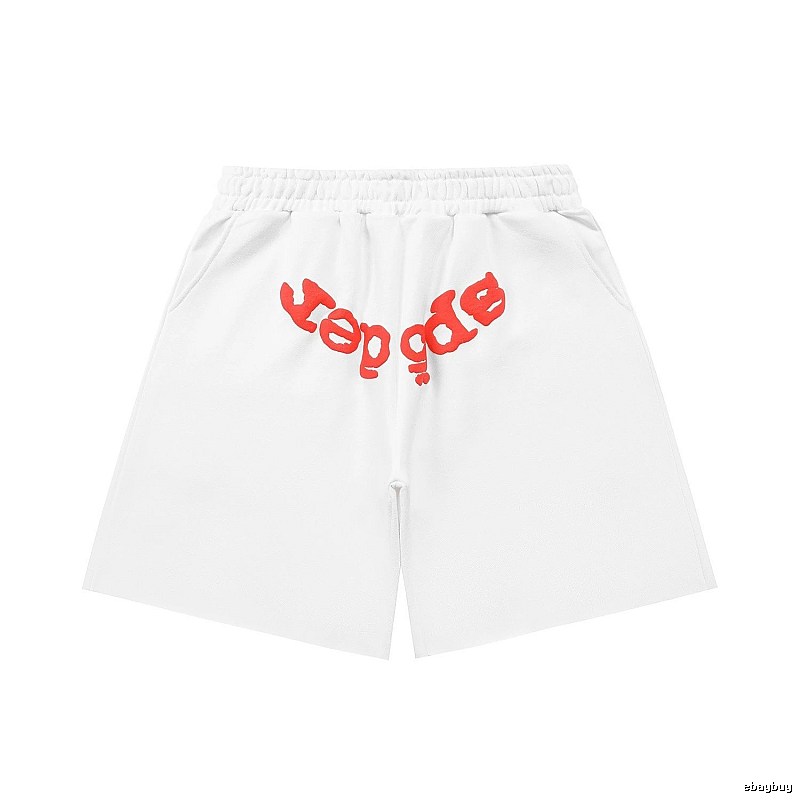 Sp5der red letter white shorts