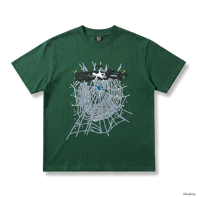 Sp5der Spider Web Print Dark Green T-shirt