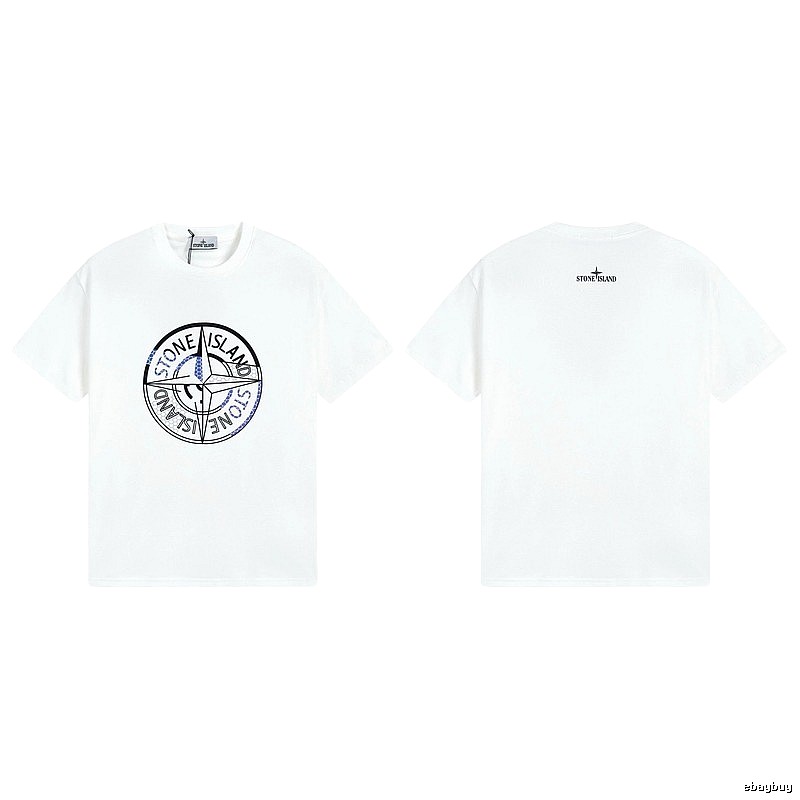 Stone Island Compass Print Street Style White T-shirt