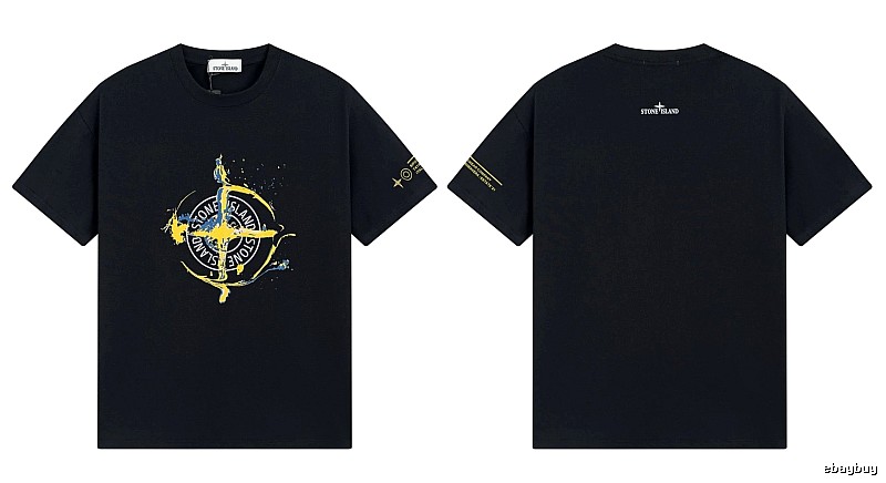 Stone Island Ink-splattered Street Style Black Short-sleeve T-shirt