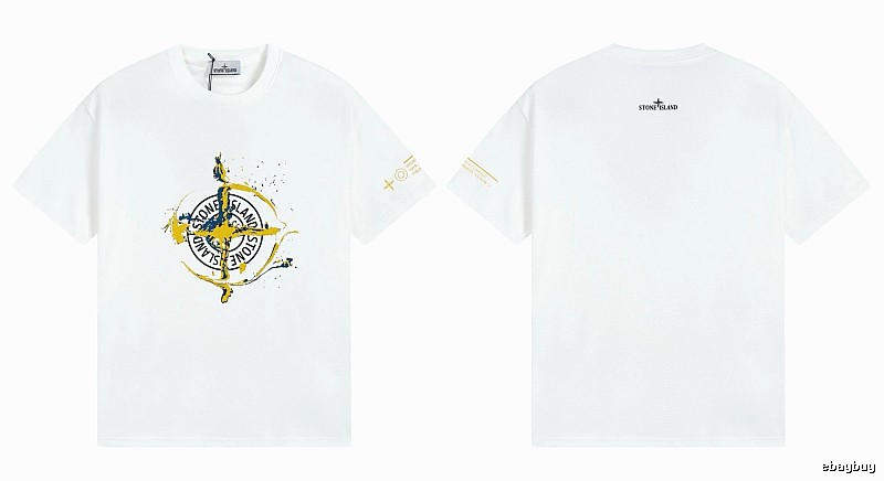 Stone Island Ink-splattered Trendy Style White T-shirt