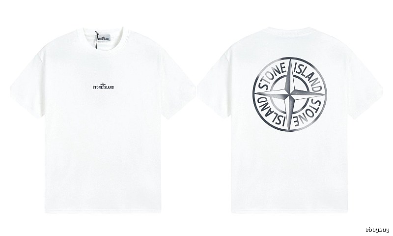 Stone Island Large Compass Print Street Style White T-Shirt