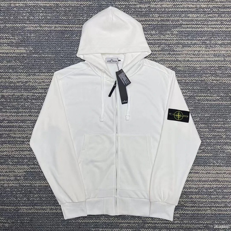 Stone Island White Zip Hoodie Warm Weather