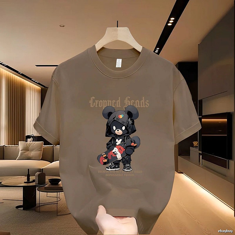 Streetwear Brand Skate Bear Street Style Khaki T-Shirt