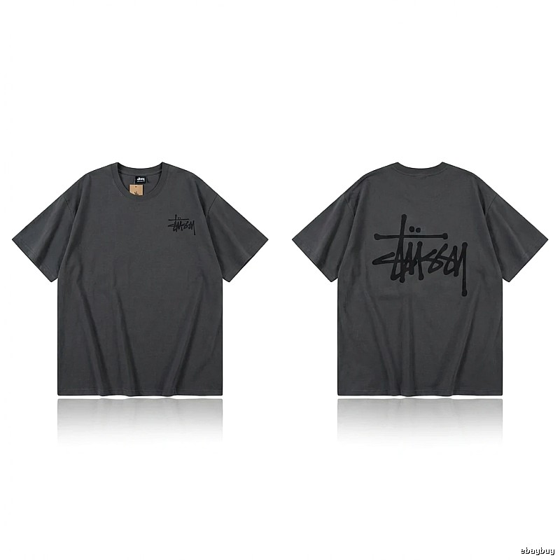 Stussy basic style simple style dark gray T-shirt
