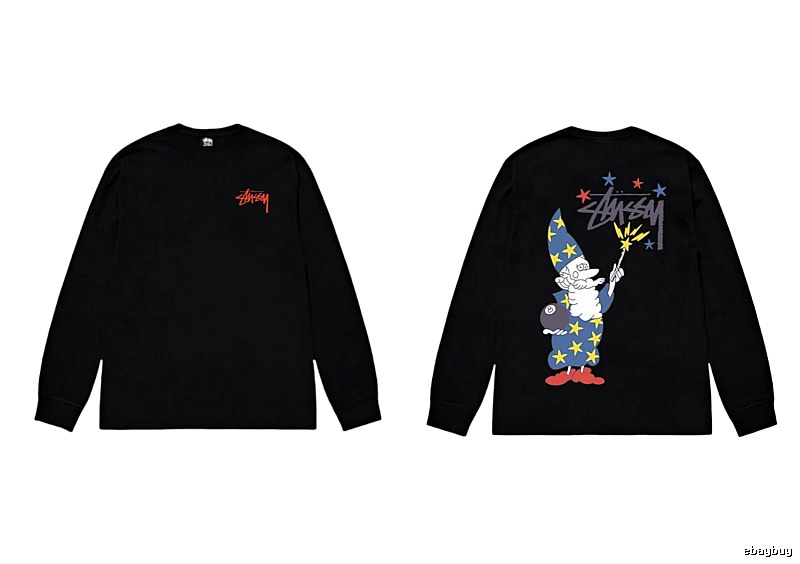 Stussy cartoon fun style black long-sleeved shirt