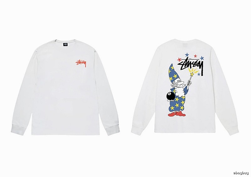 Stussy cartoon print style white long T-shirt