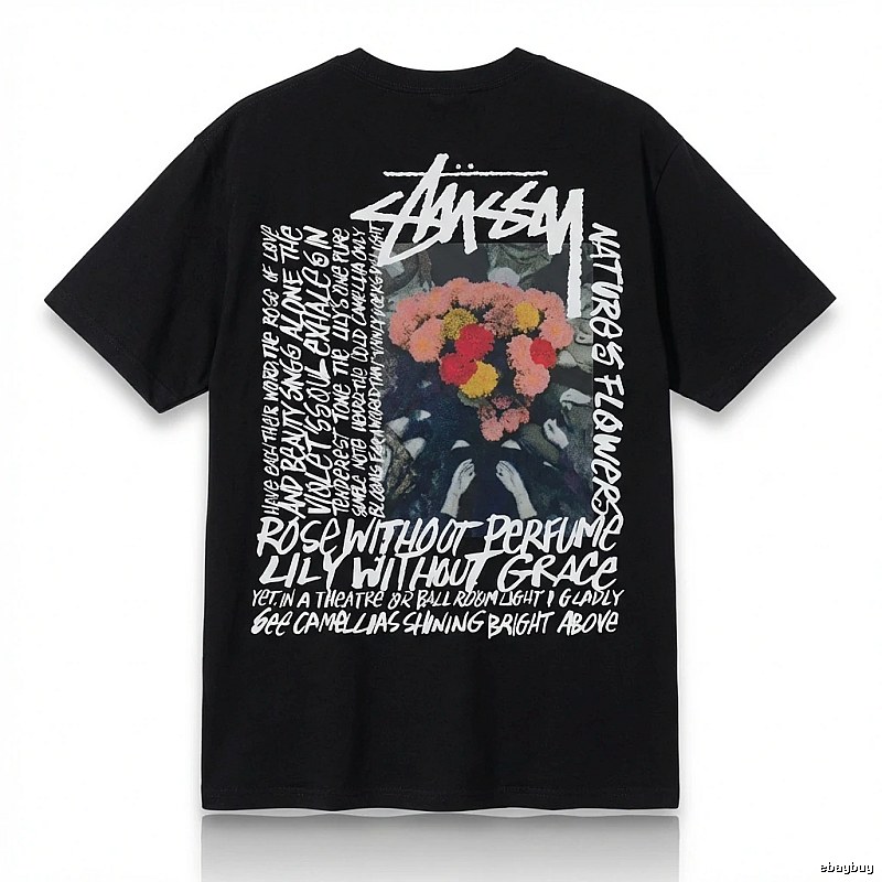 Stussy Floral Retro Style Black T-shirt