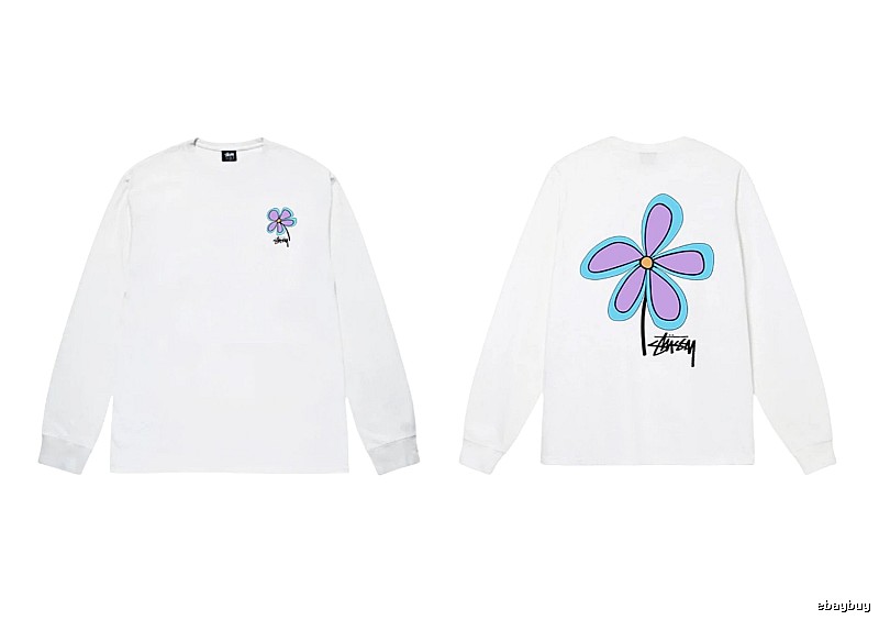 Stussy Flower Print Style White Long T-shirt