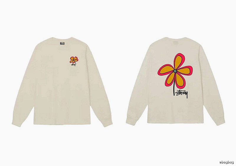 Stussy Flower Series trendy brand beige long-sleeved shirt