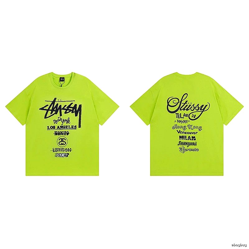 Stussy Fluorescent Green Spider Graphic T-Shirt Soft Neutral Logo