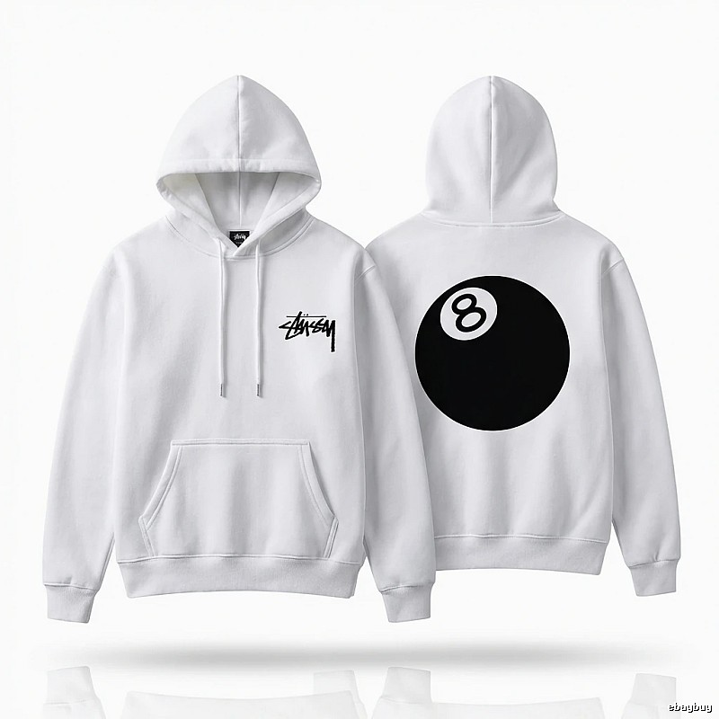 Stussy No.8 Ball Style White Hoodie