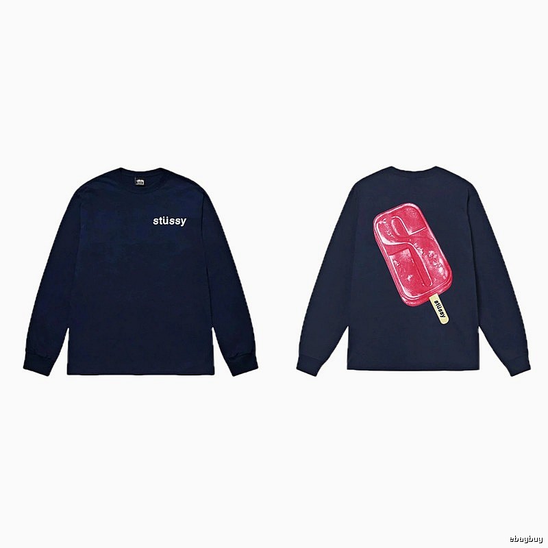 Stussy popsicle print dark blue long-sleeved shirt