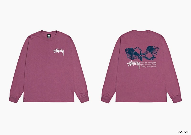 Stussy printed retro style rose red long sleeves