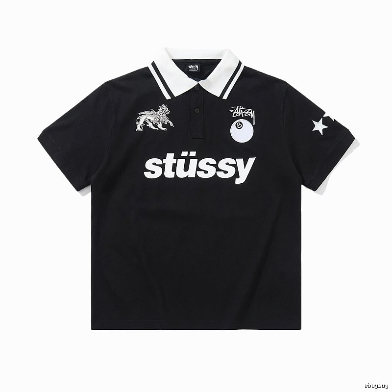 Stussy Trendy Style Black Polo Shirt