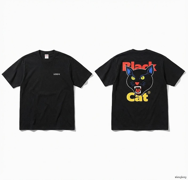 Supreme Black Cat Trendy and Cool Style Short-sleeve Shirt