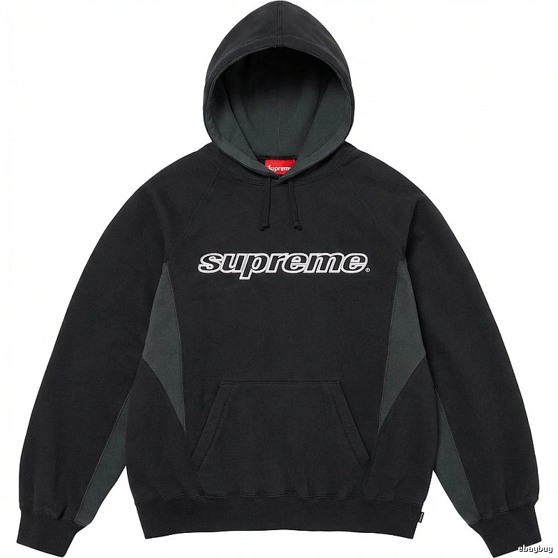 Supreme patchwork-style black hoodie