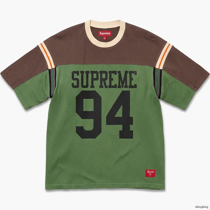Supreme retro-style green and brown color-blocking T-shirt