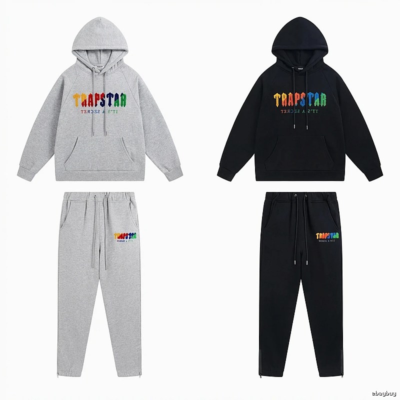 Trapstar Rainbow Wind Grey/Black Hooded Set