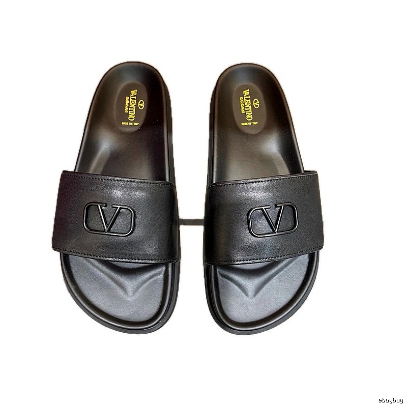 Valentino V-logo Light Luxury Style Black Slide Slippers