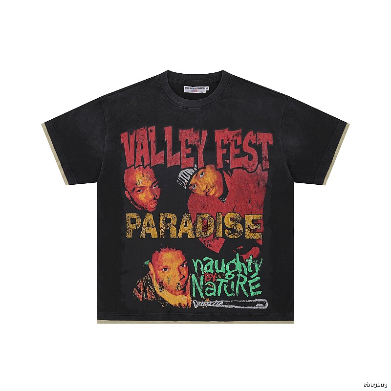 Valley Fest Hip-hop Vintage Distressed Black T-Shirt