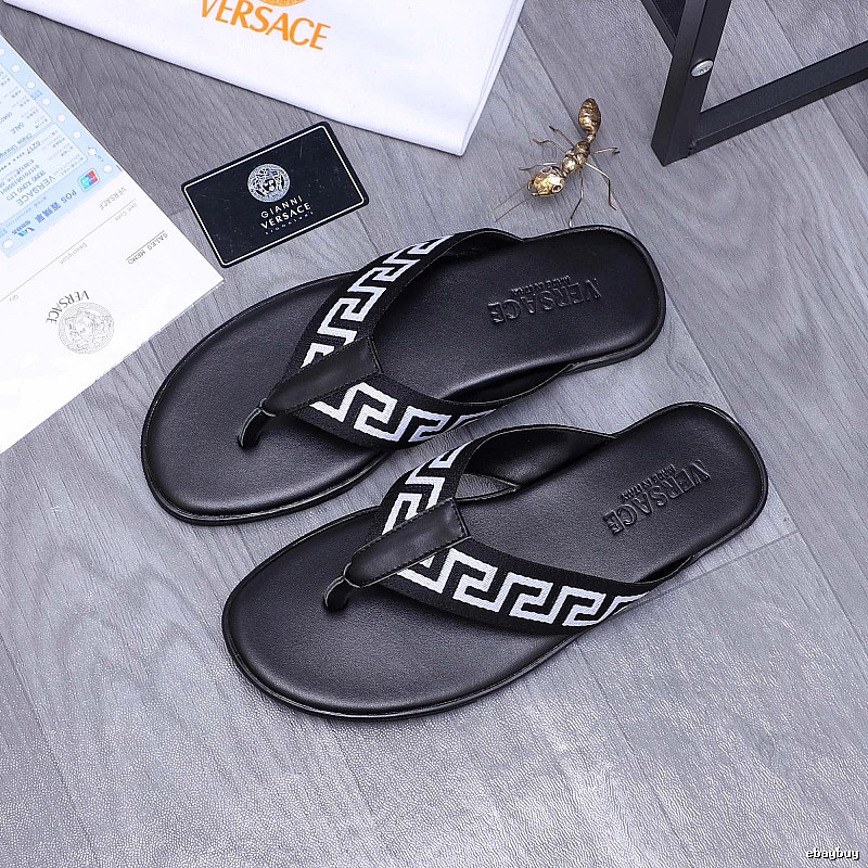 Versace Greek Key Trendy Style Black Flip-Flops