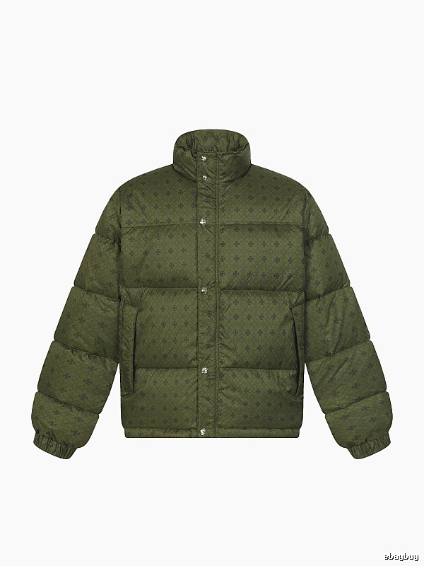 Vintage-style down jacket with Chrome Hearts print