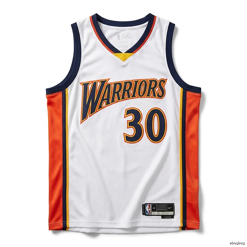 Warriors' Curry white and orange basketball jersey