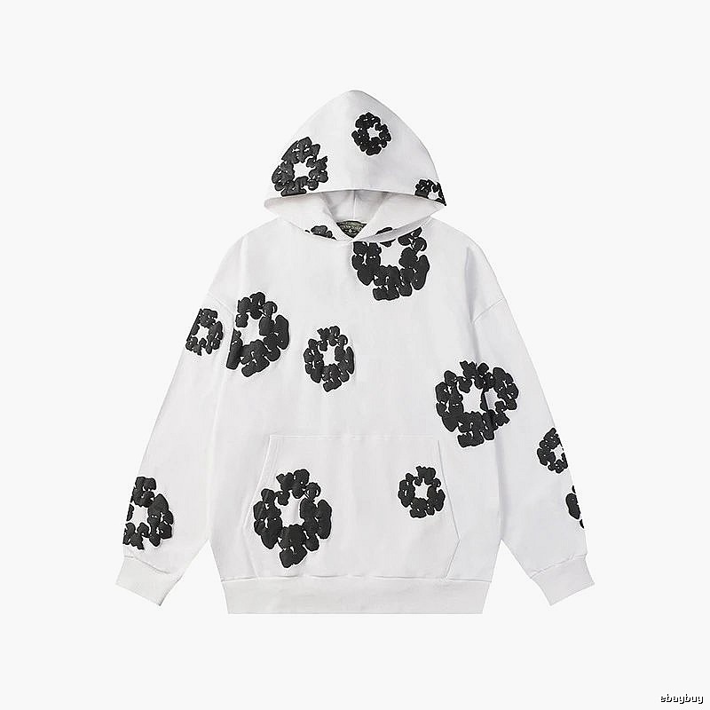 White Hoodie with Black Flower Pattern