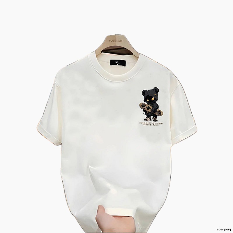 YZEE MC Skateboarding Bear Street Style Off-white T-Shirt